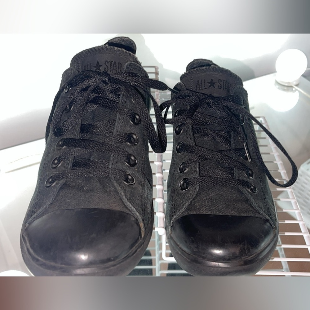 W9 M7 EU40 Black on Black Converse Canvas All Star Chuck Taylor’s